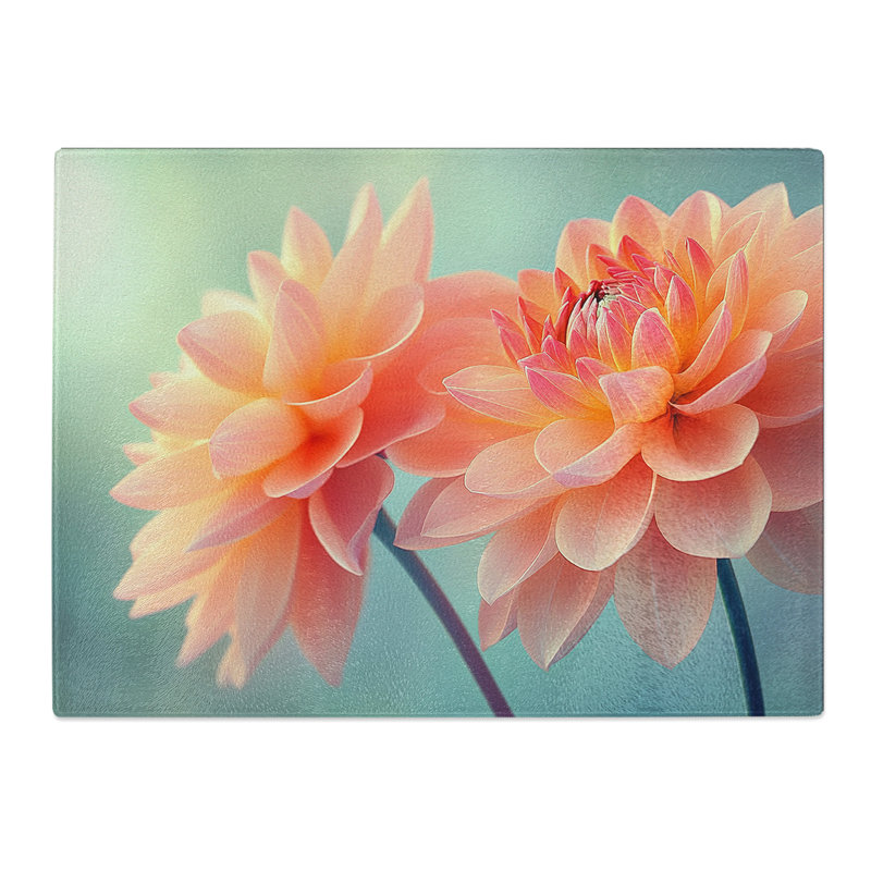 Two Flowers  Glass Chopping Board