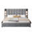 Upholstered bed,with reading lamp and USB port, wide headboard,without bedside tables and mattress, velvet, grey-1129666832