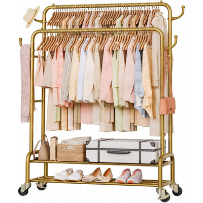 Sturdy Garment Rack for Bedroom, 265 lbs Heavy Duty Clothes Organizer, Gold