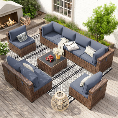 Dinyu Wicker 8 - Person Modular Patio Conversation Sets with Cushions