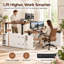 Bureau assis-debout électrique en forme de L de 175 cm avec prises électriques, tiroirs et étagères de rangement, blanc et noyer