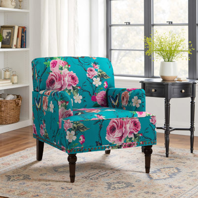 Iliana Upholstered Floral Cotton Blend Armchair with Solid Wood Legs and Nailhead Trim