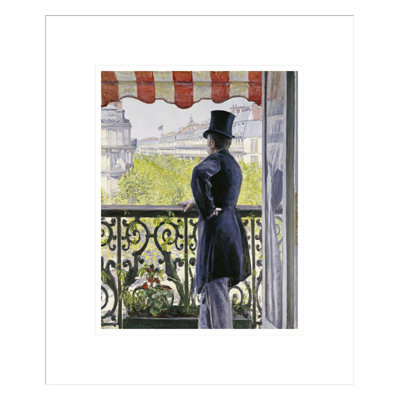«Man on a balcon Boulevard Haussmann» par Gustave Caillebotte - Estampe numérique encadrée