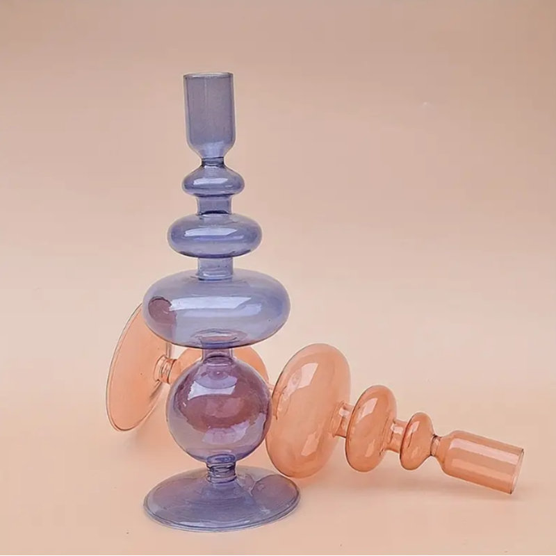 Modern Transparent Blue Tall Candlestick