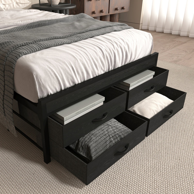 Bed Frames with Headboard, Black