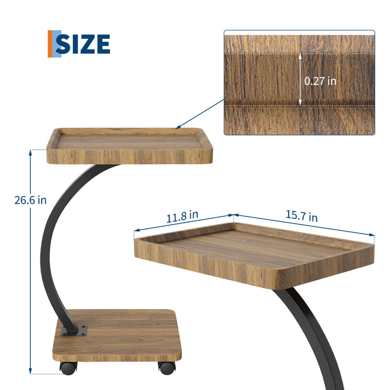 Petite table de bout avec roulettes et table de chevet, Bois brun