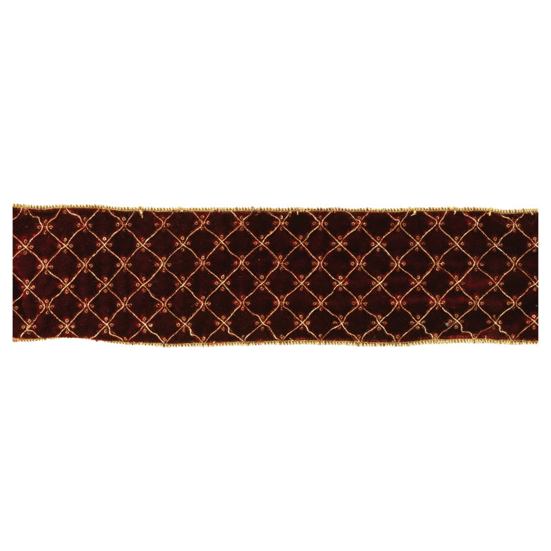 Ruban câblé orné de losanges, Rouge / doré
