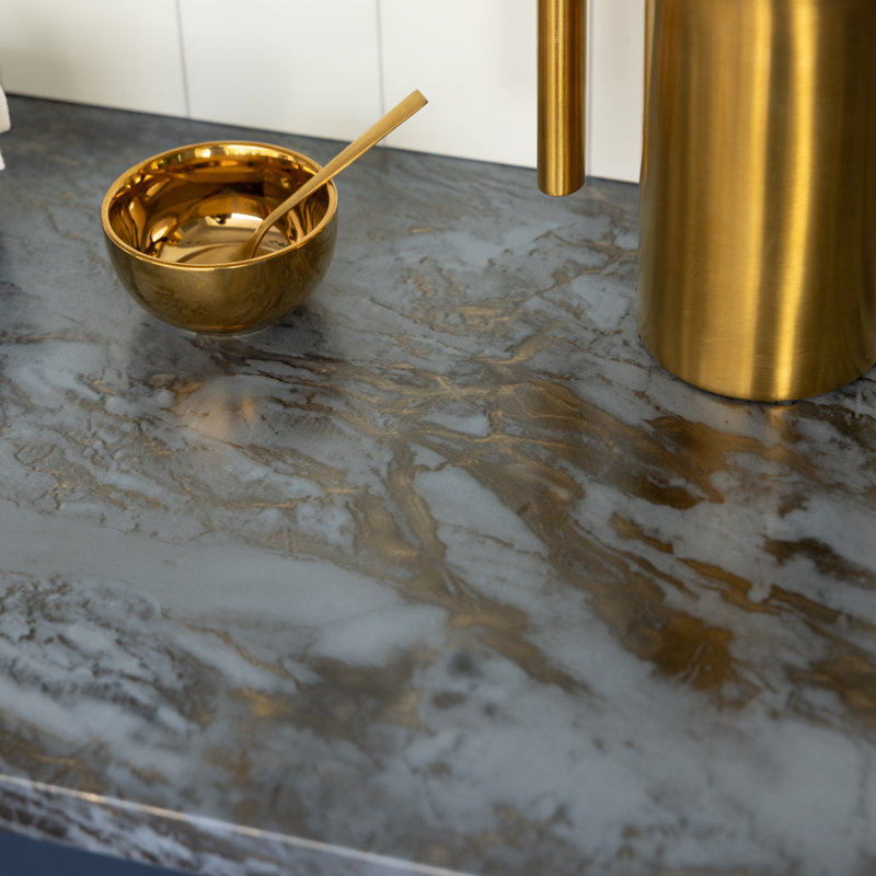 Neace 67.5cm x 2m Marble Stone Self-adhesive Vinyl Wrap for Doors and Worktops, Marble Romeo Gold