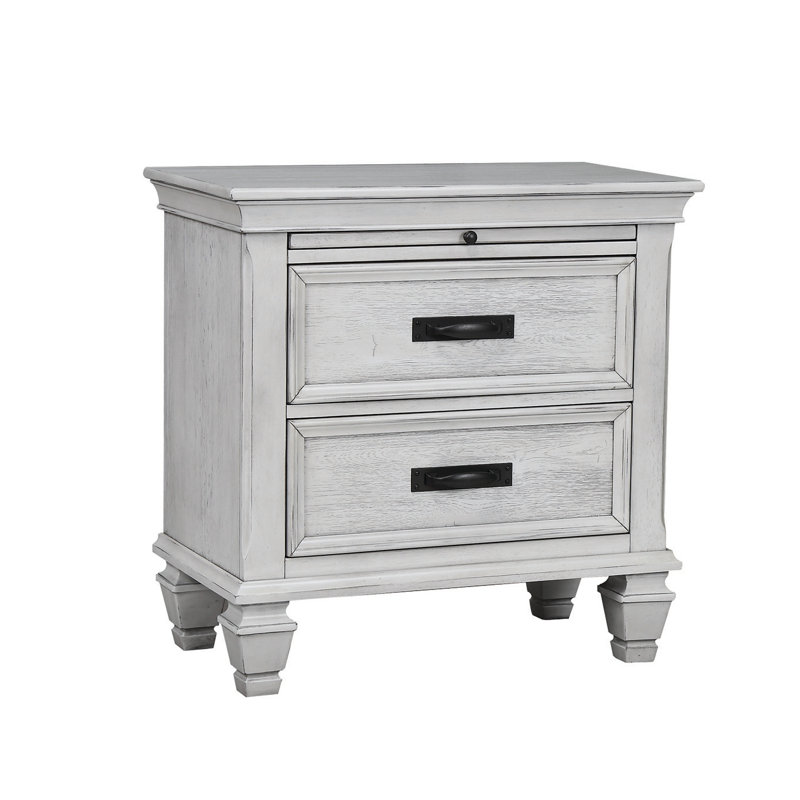 Table de chevet 2 tiroirs Larrick, Blanc