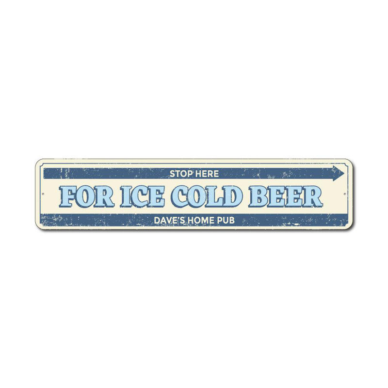 Panneau métallique «Stop Here Ice Cold Beer», H 4 po x l 18 po x P 0,04 po