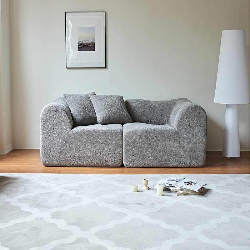 Canapé moderne en tissu de velours 2 places avec coussins - causeuse peu encombrante pour petit salon, bureau, appartement