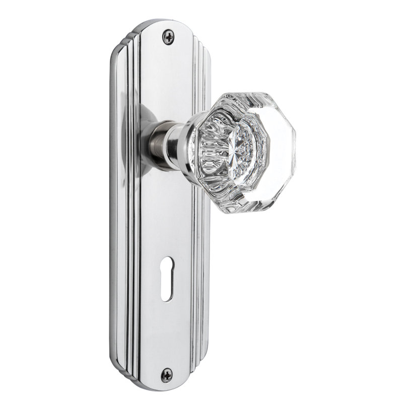 Deco Plate with Decorative Keyhole and Waldorf Door Knob, Bright Chrome, 2-3/4"
