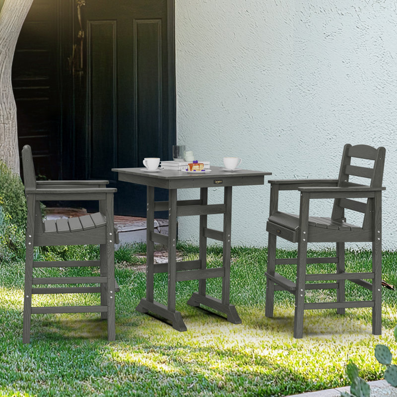 Ensemble 2 pièces de chaises de bar d'extérieur en PEHD Adirondack, Gris