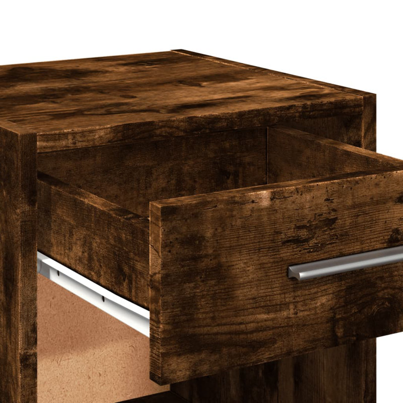 35cm W Manufactured Wood Bedside Table, Smoked Oak, Set of 2