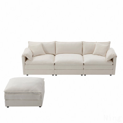103" Chenille Modular Sectional Sofa With Deep And Wide Seat,L Shaped Cloud Couch Set With Double Cushions,4 Seat Sofa With Movable Ottoman,Oversized Indoor Furniture For Living Room&Apartment