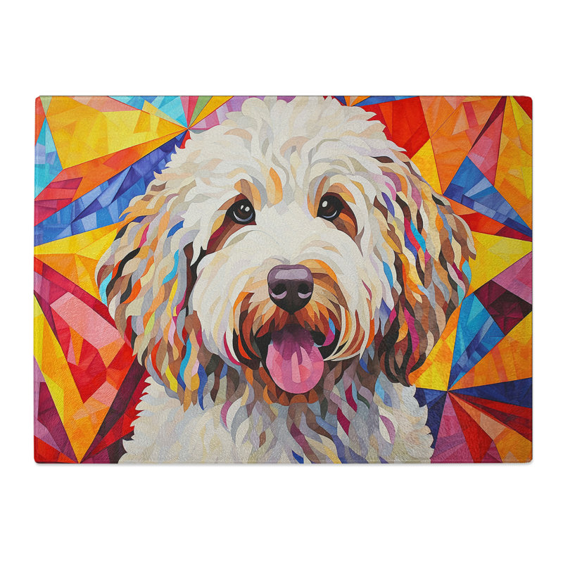 Labradoodle Geometric  Glass Chopping Board