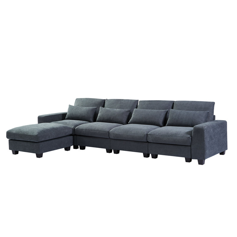 Grand canapé modulaire rembourré en forme de L U_Style, canapé convertible avec méridienne réversible pour le salon