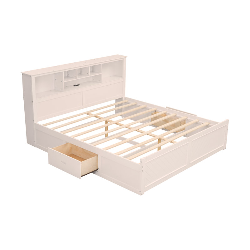 Wood Platform Bed with Multi-storage Headboard, USB and Drawers