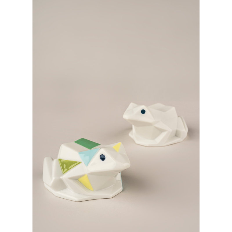 Origami Frog Figurine, Green/White