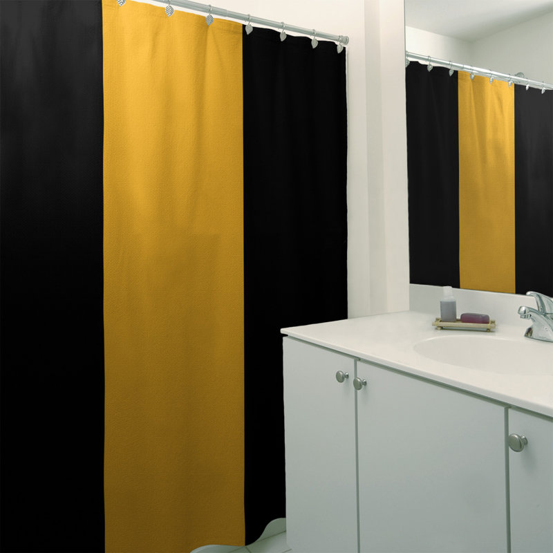 Rideau de douche rayé Boston, Noir / Jaune / Noir, Non