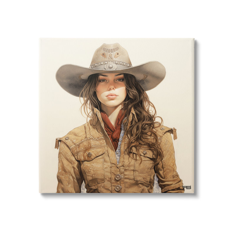«Country Cowgirl On Beige» par RB, H 17 po x l 17 po x P 1,5 po