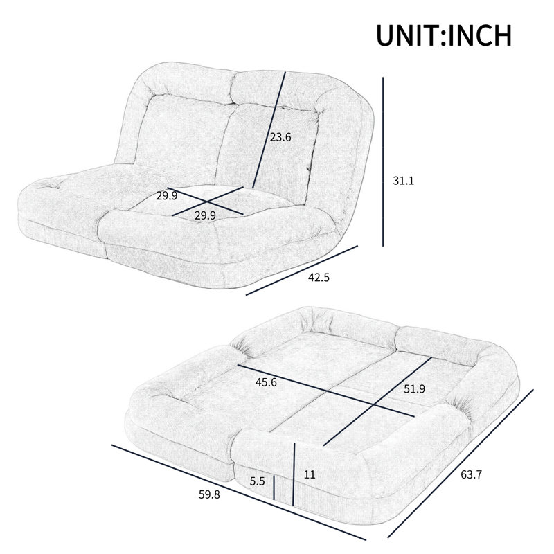 Convertible Fold-Out Double Sofa Bed, Light Gray