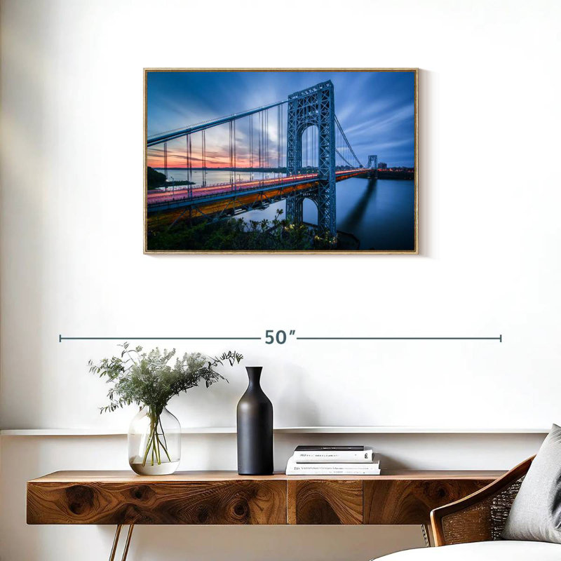 Pont George Washington à l'aube, Cadre flottant en bois naturel, 31 po x 21 po