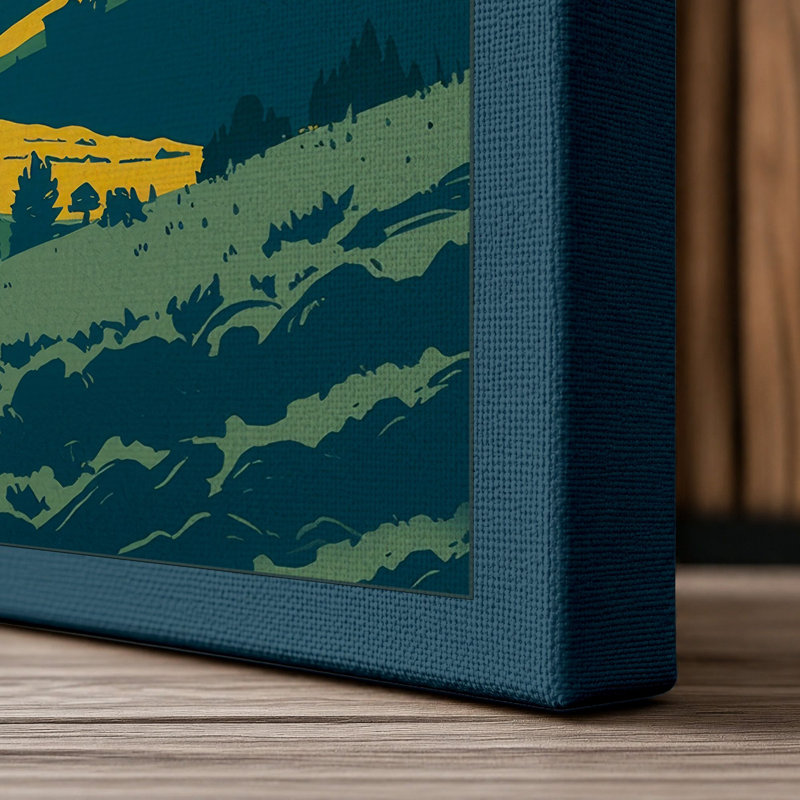 Golden Sun Over Fields Minimalist 1 Piece Wrapped Canvas Wall Art, 18x12 - 45.7 x 30.5 cm, Teal Border