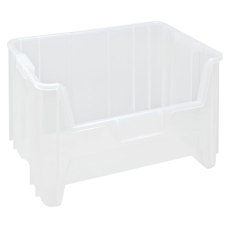 Container, stacking, 15-1/4" x 19-7/8" x 12-7/16", injection polypropylene, six 1/4" drill hole pattern on bottom allows for easy hole insertion for drainage and air circulation, case of 3