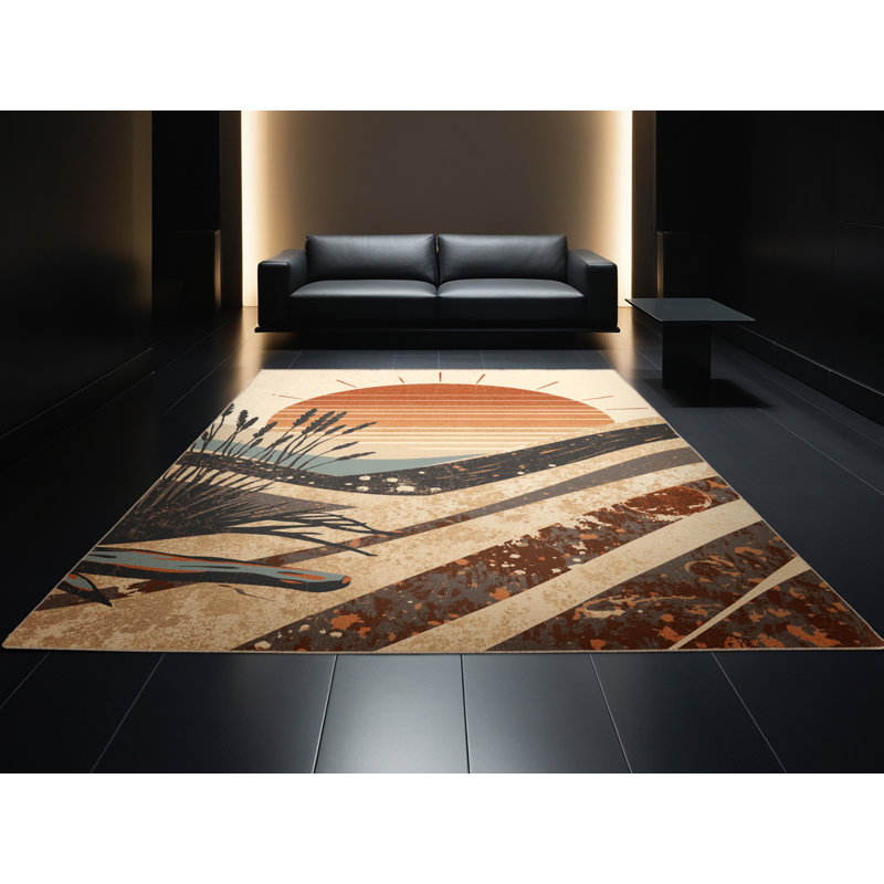 Soft Plush Maspeth Modern Rustic Vintage Look Area Rug in Beige – Beige Binding, 7x9