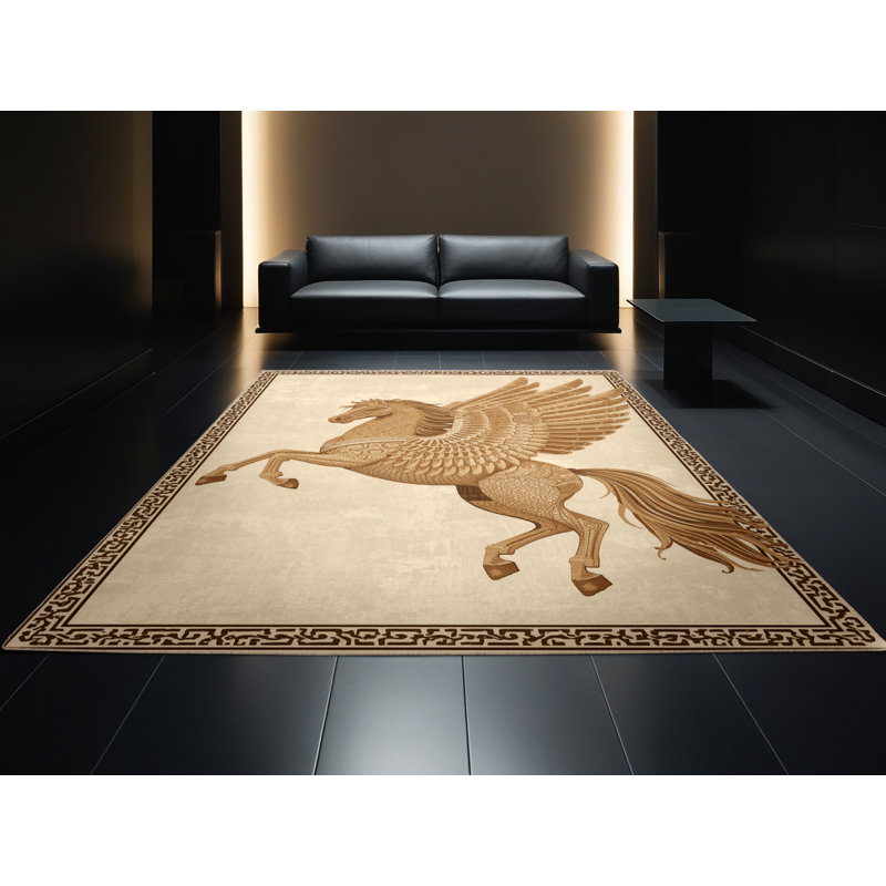 Tapis beige classique lavable à la machine Titus Pegasus - reliure beige, 5 x 8