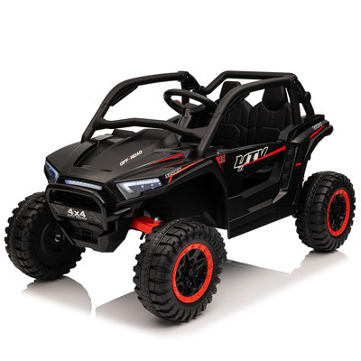 Voiture 24 places pour enfant 2 places noire avec télécommande parentale, UTV 4WD, musique Bluetooth, lumières DEL et rangement