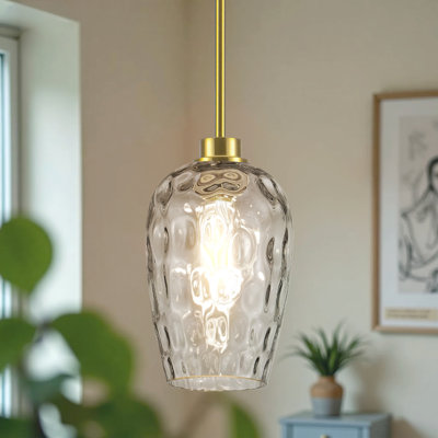 Aguilera Vintage Glass Pendant Light Kitchen Island With Hand-Blown Hammered Clear Glass Lampshade