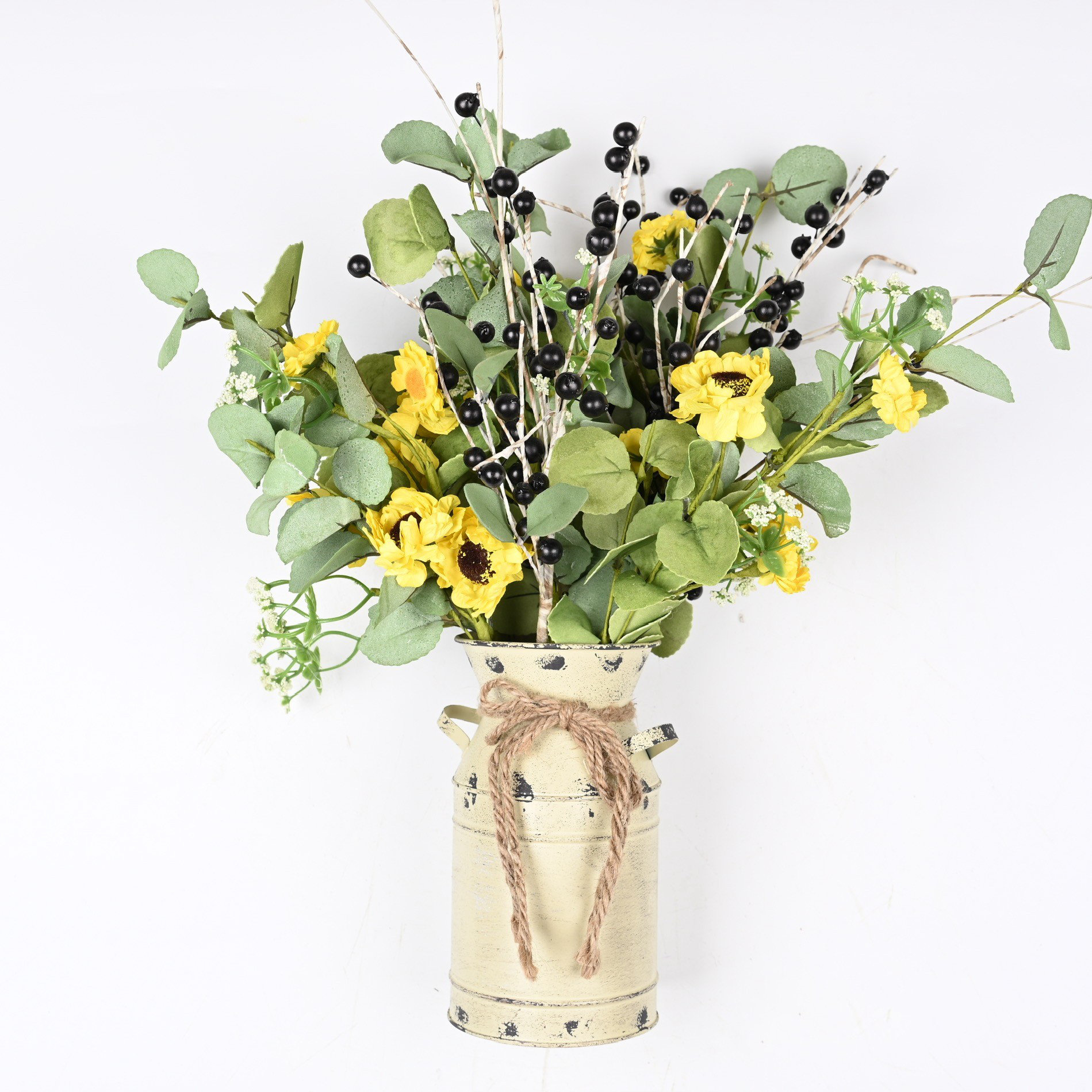 Primrue Tall Artificial Sunflower Arrangement with Metal Pot Silk
