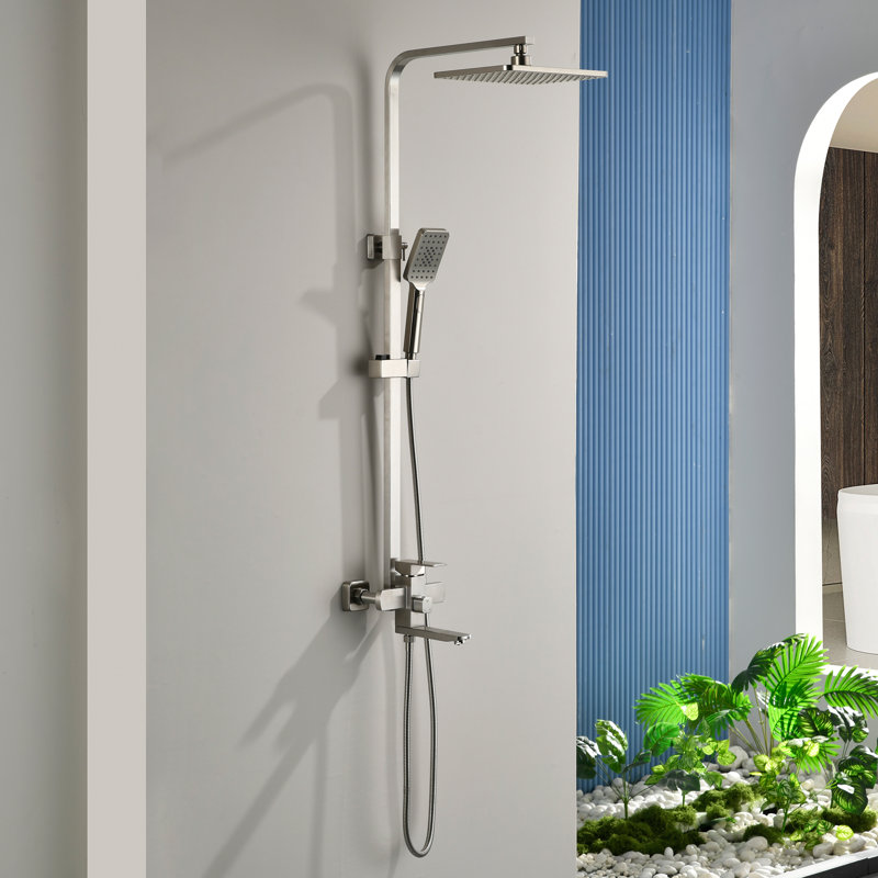 Wall Mounted 3-Function Exposed Complete Shower System With Handheld Shower And Tub Faucet, Brushed Nickel