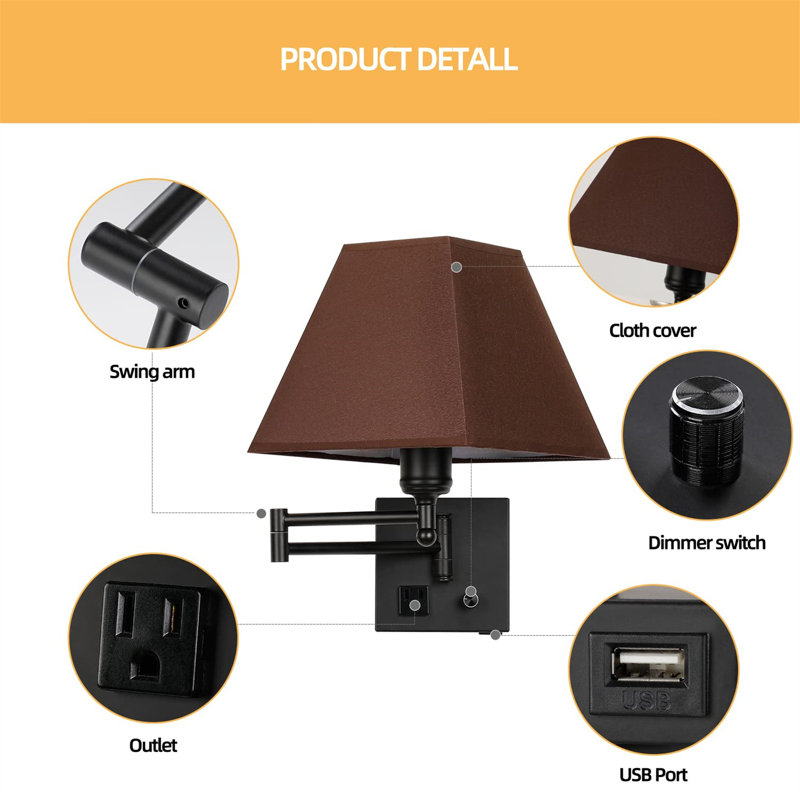 Kaeleah LED Swing Arm Sconce, 8.9" H x 12.99" W, Brown, Black