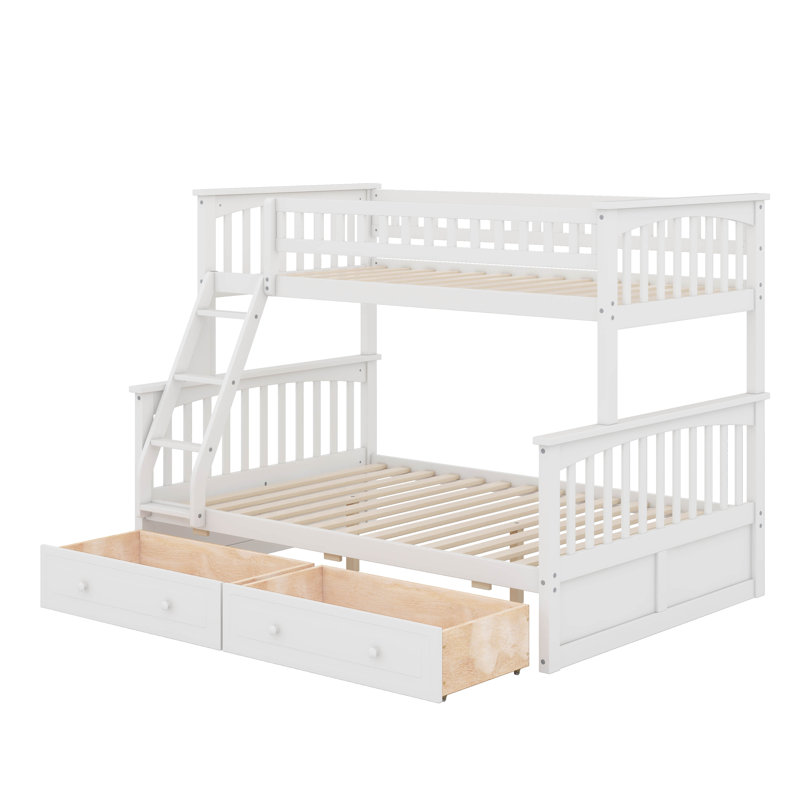Twin Over Full Bunk Bed With Drawers, White