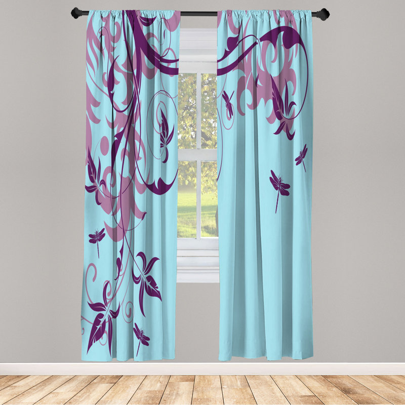 Microfiber Floral Semi-Sheer Rod Pocket Curtain Panels, 28" W x 95" L, Purple/Blue