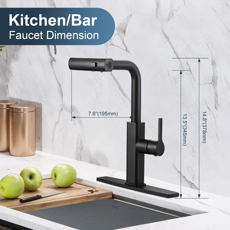 3 Modes Single Handle Pull Down Sprayer Kitchen Faucet With Soap Dispenser, Matte Black