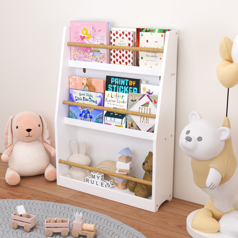 3-Tier Kids Bookshelf For Toddler Kid Bookcase, Storage Book Rack, White, White