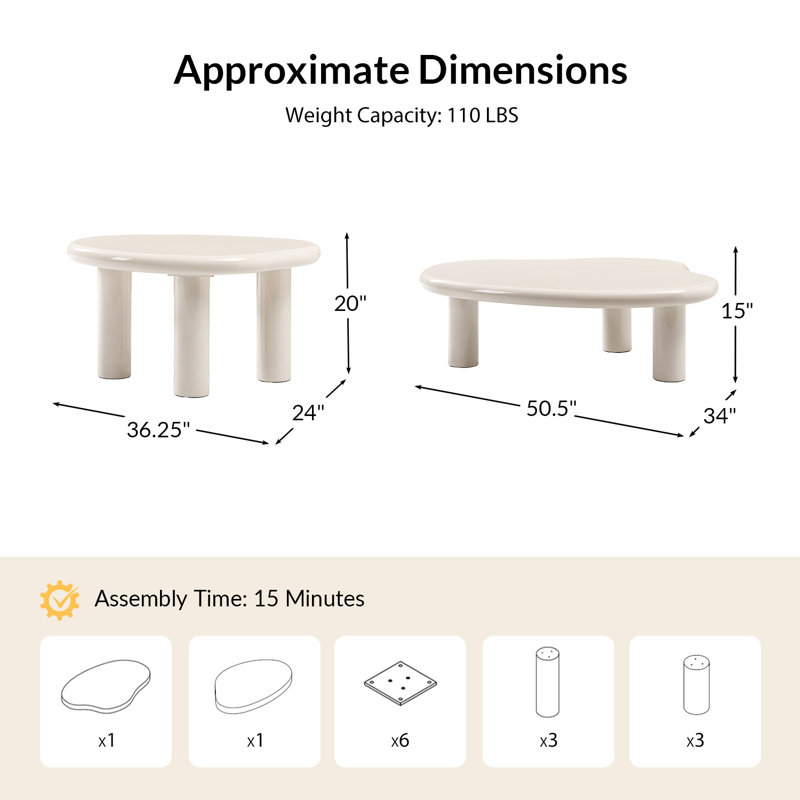 Sandown Modern Asymmetric Cloud Nesting Coffee Table