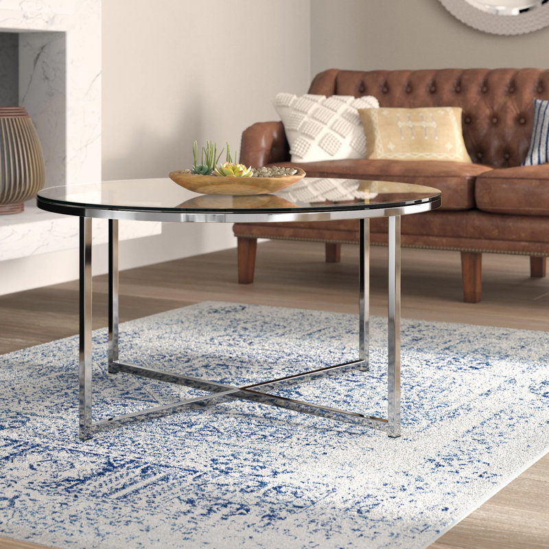 Wasser Glass Top Coffee Table, Chrome