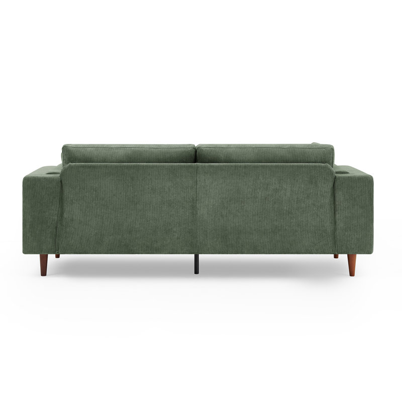 Kraz 215.9Cm Square Arms Sofa, Green Corduroy