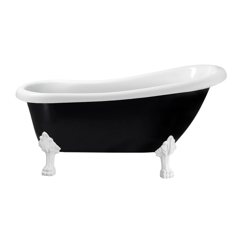 Baignoire de trempage sur pieds 61 po et plateau en bambou Streamline, Blanc lustré, Blanc brillant
