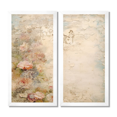 «Rustic Bouquet Pink Roses Vintage Art - Art mural encadré rose, impression sur toile florale rose 2 pièces