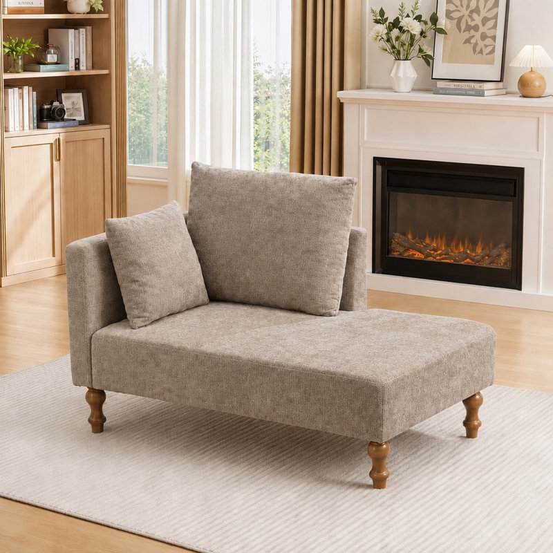 Chaise longue modulaire en velours côtelé rembourré avec accoudoirs et deux coussins, Taupe, 0