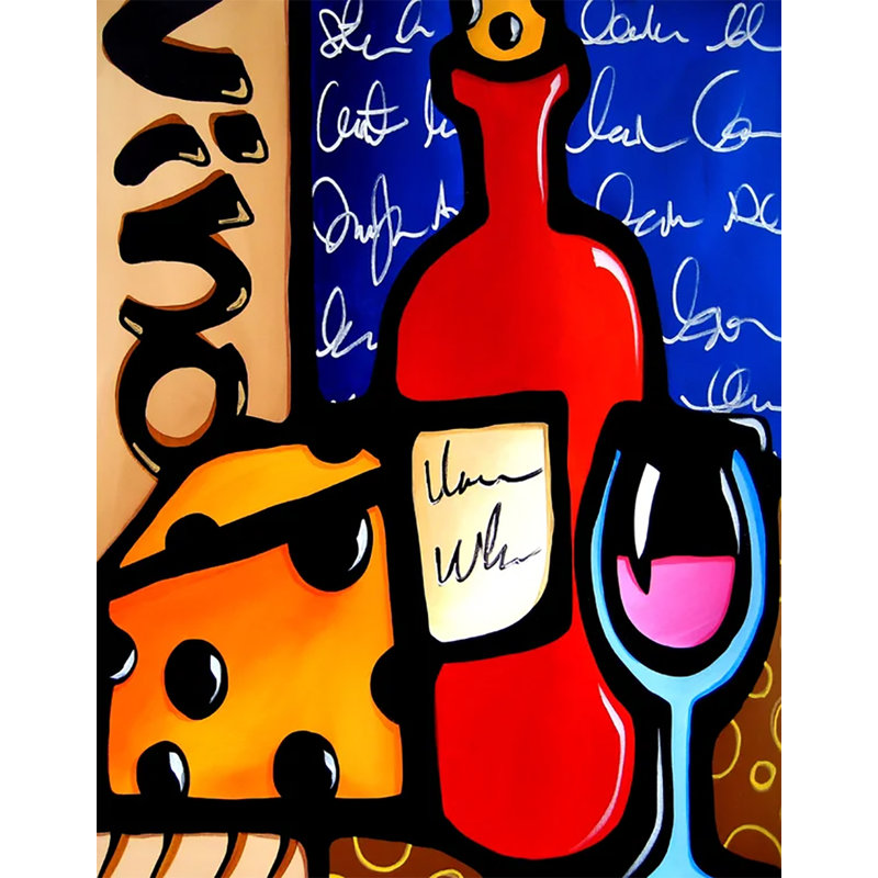 «Good to Me - Wine and Cheese», reproduction de peinture acrylique, H 24 po x l 18 po x P 1,5 po, Pas de tapis, Toile tendue