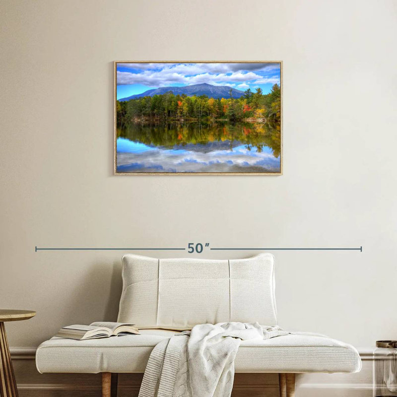 Paysage du mont Katahdin, Cadre flottant en bois naturel, 31 po x 21 po