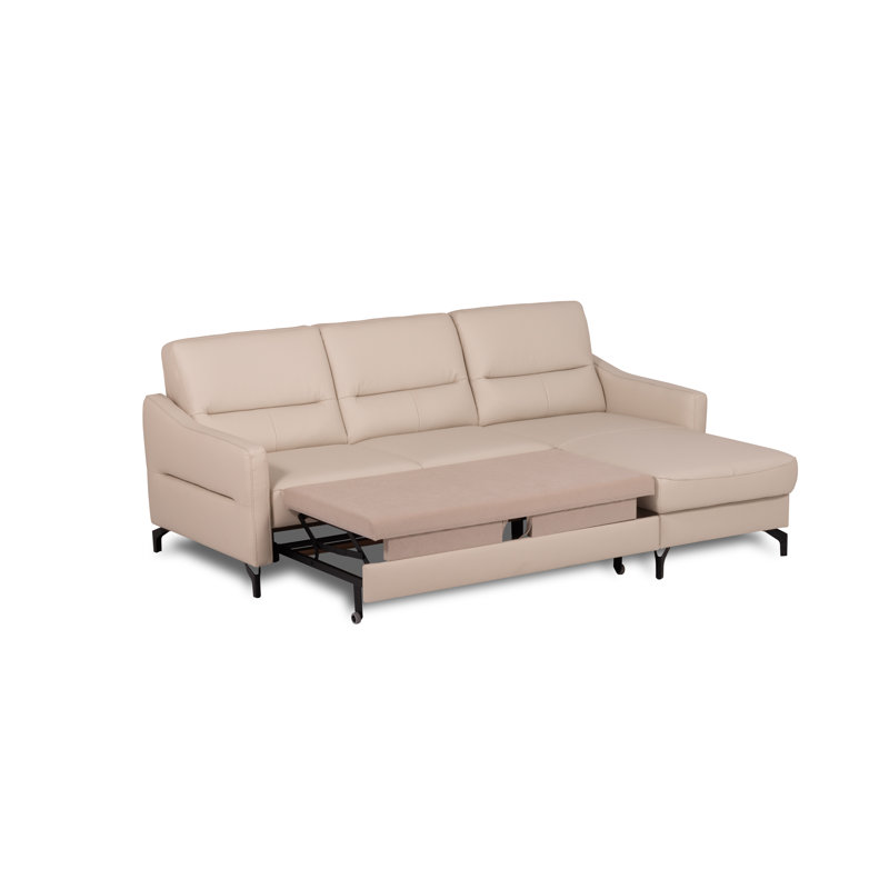 Falkirk Leather Corner Sofabed, Right Hand Facing, Beige