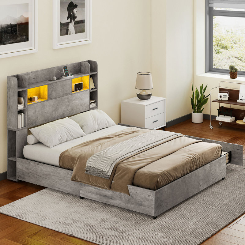 Lit avec rangement Ivy Bronx, Grand, Gris